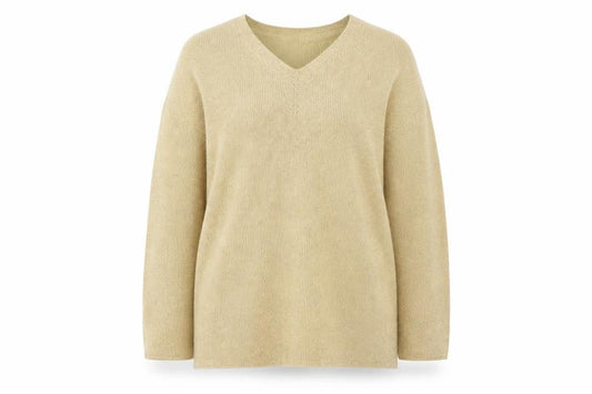 Front view of Principles Women Beige V-Neck Long Sleeve jumper L