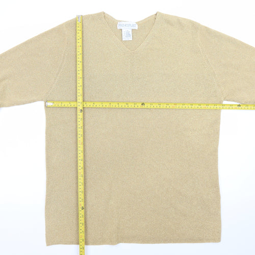 Principles Women Beige V-Neck Long Sleeve Pullover Jumper L