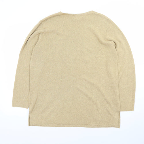 Principles Women Beige V-Neck Long Sleeve Pullover Jumper L