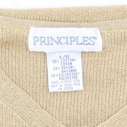 Principles Women Beige V-Neck Long Sleeve Pullover Jumper L