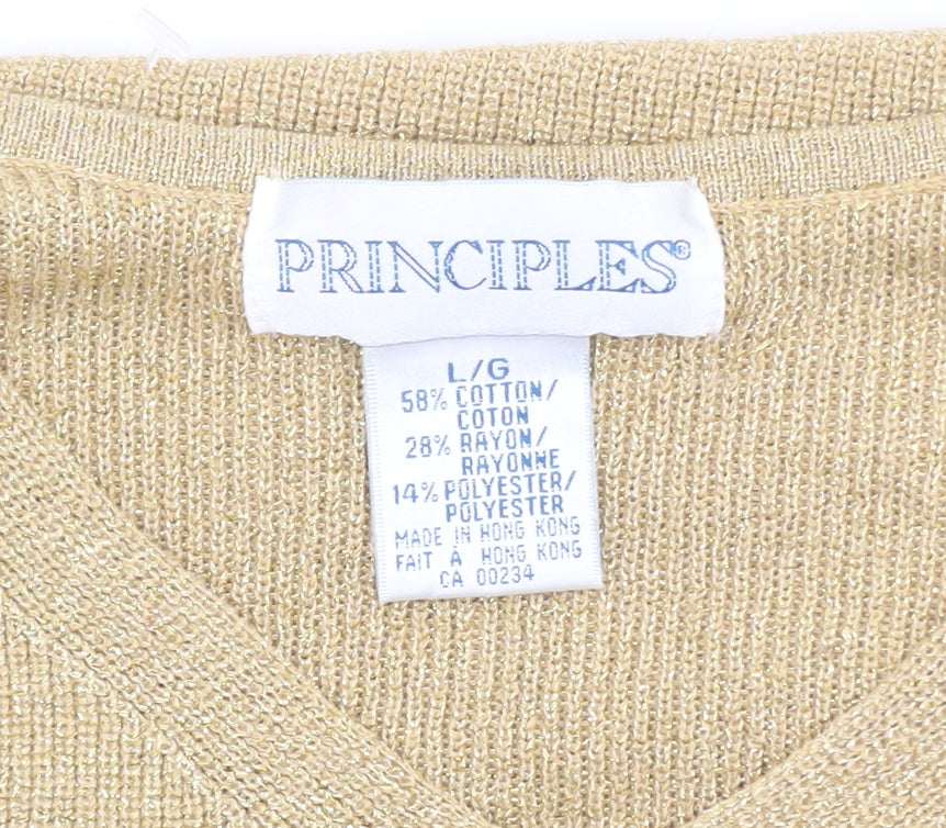 Principles Women Beige V-Neck Long Sleeve Pullover Jumper L