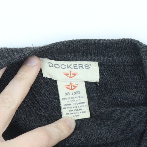 Dockers Men's Grey V-Neck Knit Pullover Jumper XL