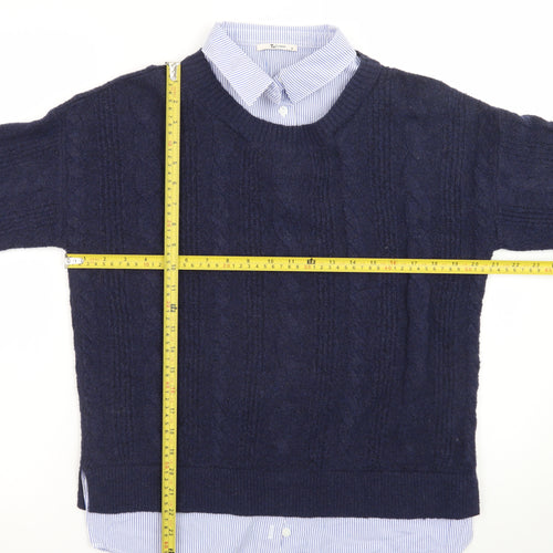 Tu Women Blue Size 8 Cable-Knit Crew Neck Layered Jumper