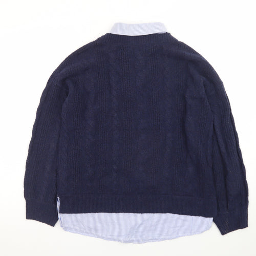 Tu Women Blue Size 8 Cable-Knit Crew Neck Layered Jumper