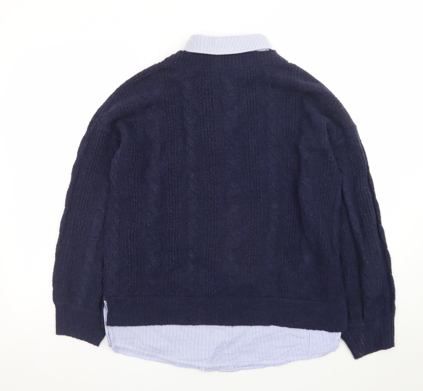 Tu Women Blue Size 8 Cable-Knit Crew Neck Layered Jumper