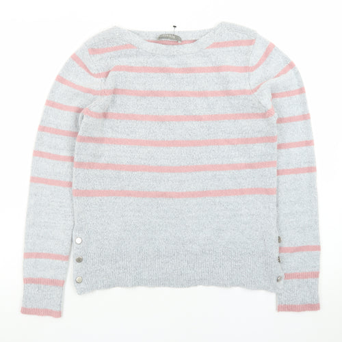 Oasis Women’s Grey Pink Striped Crew Neck Knit Jumper Size S