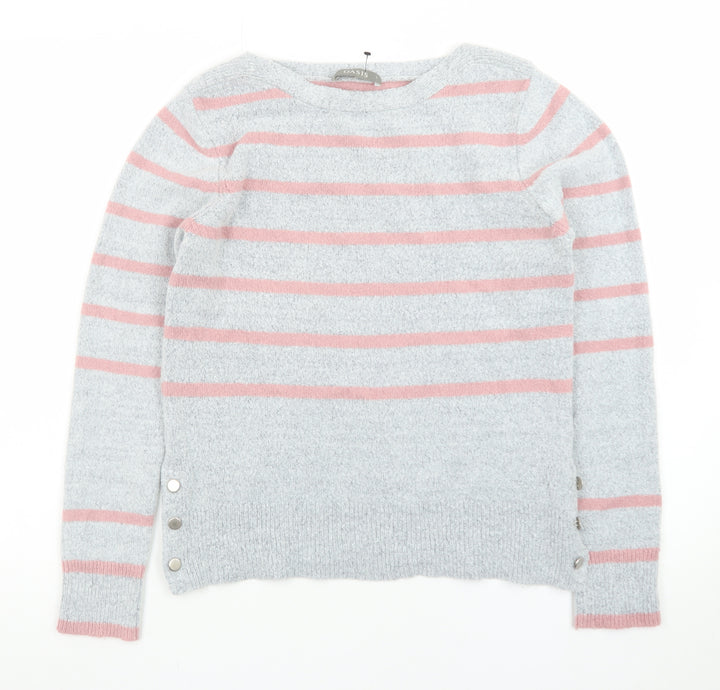 Oasis Women’s Grey Pink Striped Crew Neck Knit Jumper Size S
