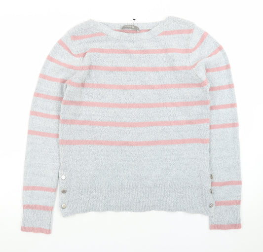 Oasis Women’s Grey Pink Striped Crew Neck Knit Jumper Size S