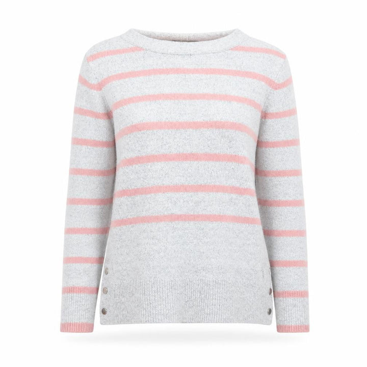 Oasis Women’s Grey Pink Striped Crew Neck Knit Jumper Size S