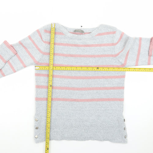 Oasis Women’s Grey Pink Striped Crew Neck Knit Jumper Size S