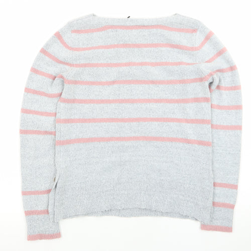 Oasis Women’s Grey Pink Striped Crew Neck Knit Jumper Size S