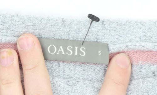 Oasis Women’s Grey Pink Striped Crew Neck Knit Jumper Size S