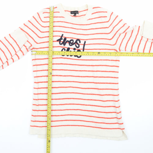 Mercer & Madison Womens White Red Striped Long Sleeve Knit Jumper Size 12
