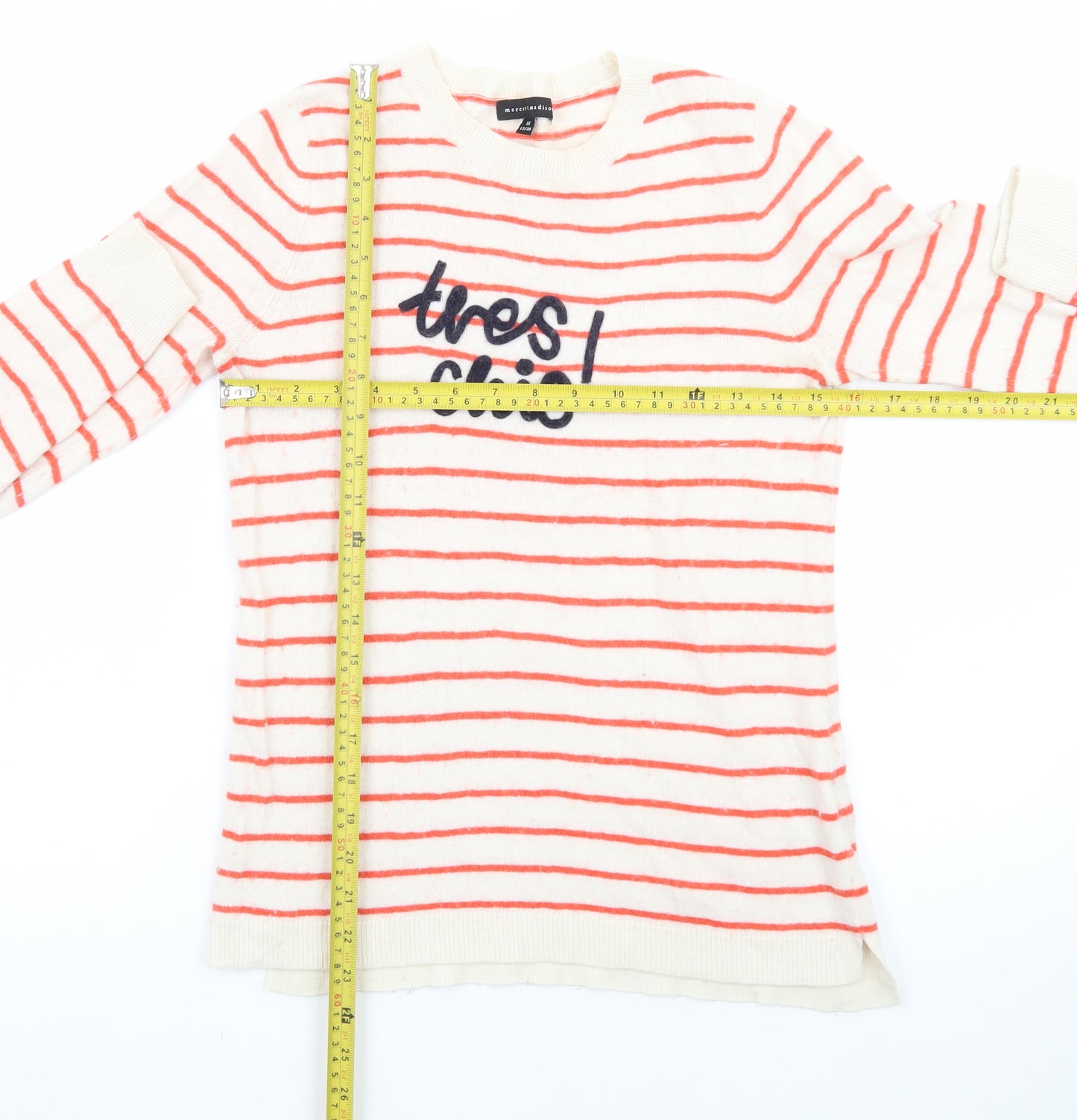 Mercer & Madison Womens White Red Striped Long Sleeve Knit Jumper Size 12
