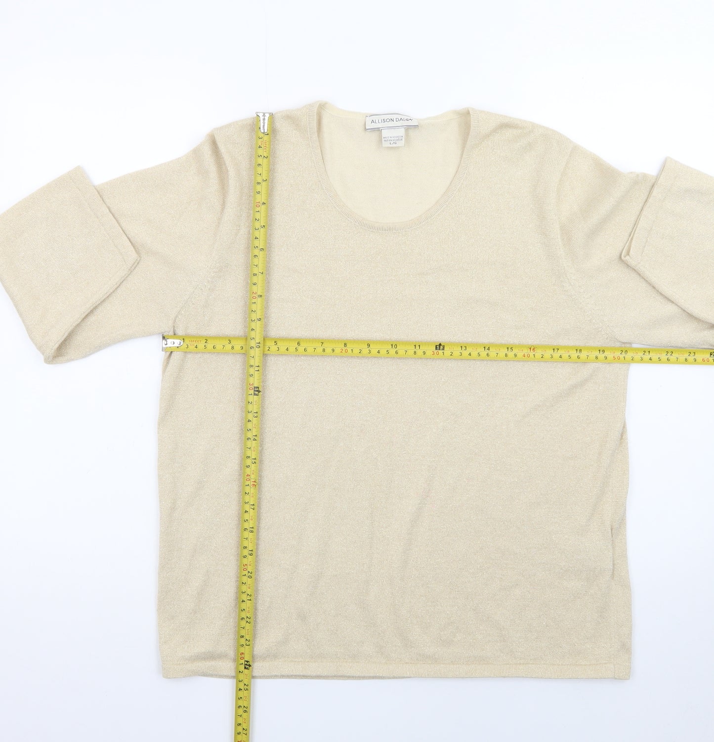 Allison Daley Women's Beige Knit Pullover Jumper L Scoop Neck