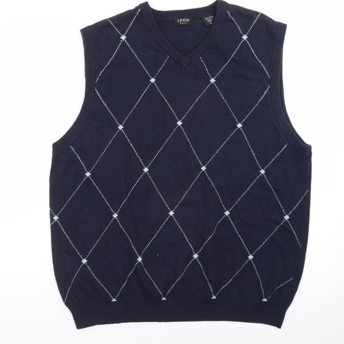IZOD Men’s Blue Argyle V-Neck Golf Sweater Vest Size M Cotton