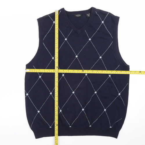 IZOD Men’s Blue Argyle V-Neck Golf Sweater Vest Size M Cotton