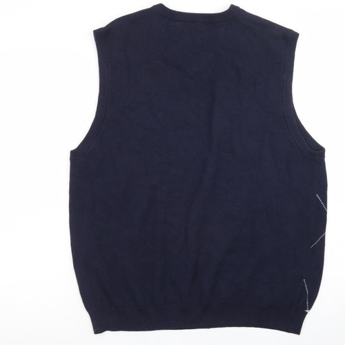 IZOD Men’s Blue Argyle V-Neck Golf Sweater Vest Size M Cotton