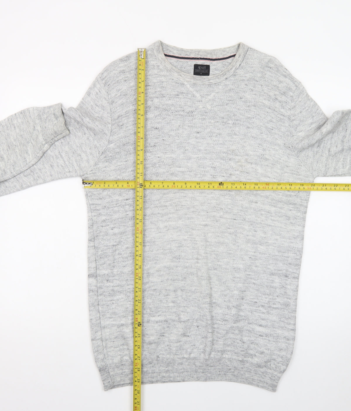 ACW85 Men's Grey V-Neck Knit Pullover Jumper Size M