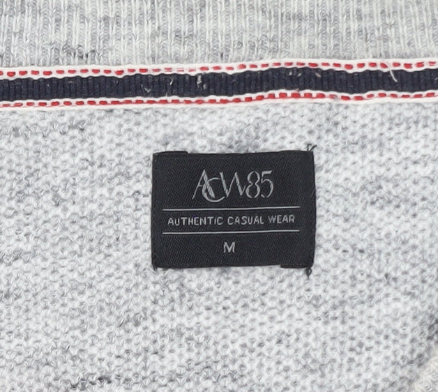 ACW85 Men's Grey V-Neck Knit Pullover Jumper Size M