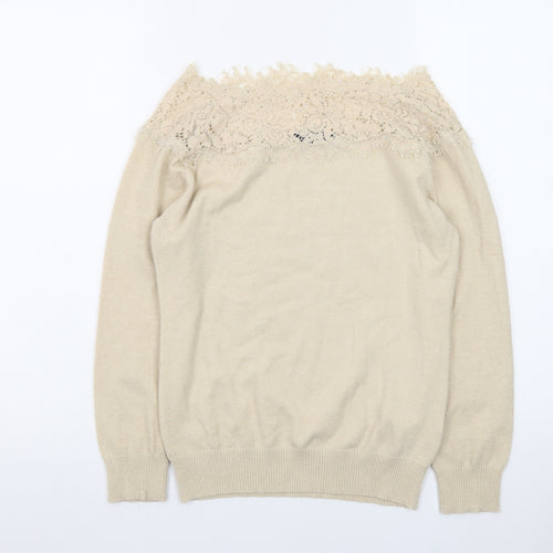 Nuna Lie Women Beige Lace Knit Pullover Jumper Size M