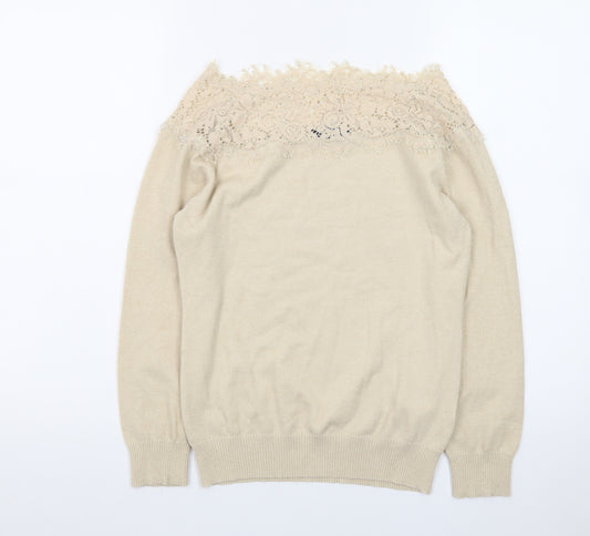 Nuna Lie Women Beige Lace Knit Pullover Jumper Size M