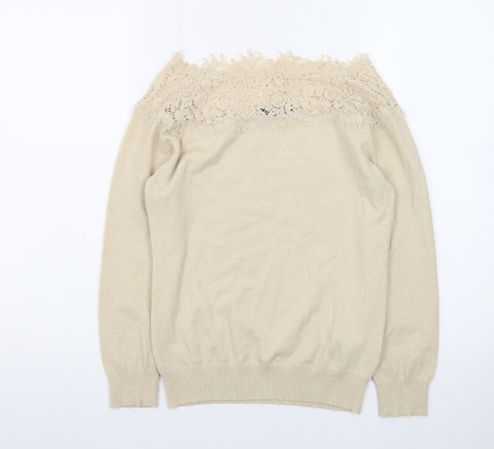 Nuna Lie Women Beige Lace Knit Pullover Jumper Size M