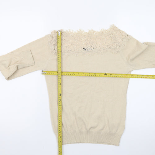 Nuna Lie Women Beige Lace Knit Pullover Jumper Size M