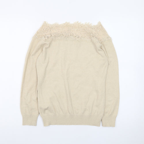 Nuna Lie Women Beige Lace Knit Pullover Jumper Size M