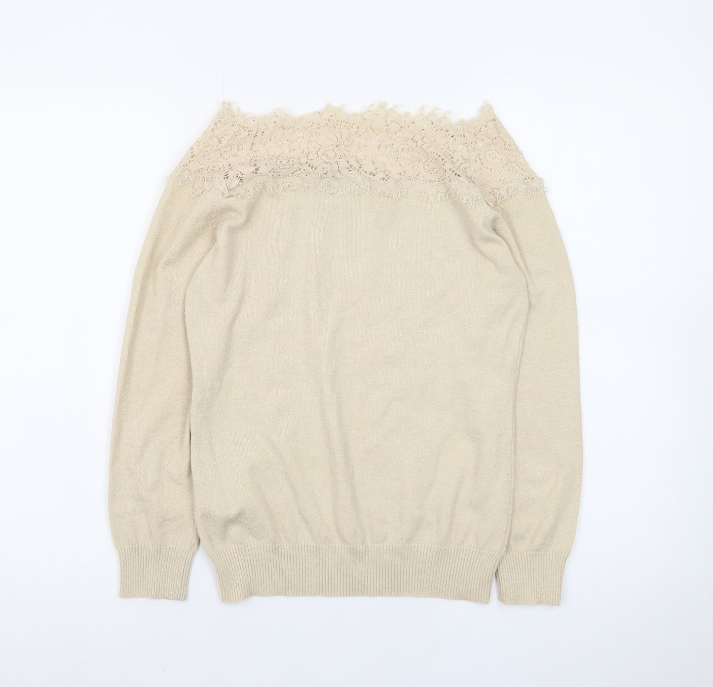 Nuna Lie Women Beige Lace Knit Pullover Jumper Size M