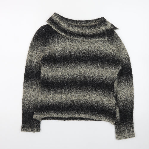 Precis Petite Women's Grey Striped Chunky Knit Wool Blend Jumper Size S