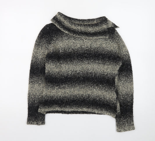 Precis Petite Women's Grey Striped Chunky Knit Wool Blend Jumper Size S