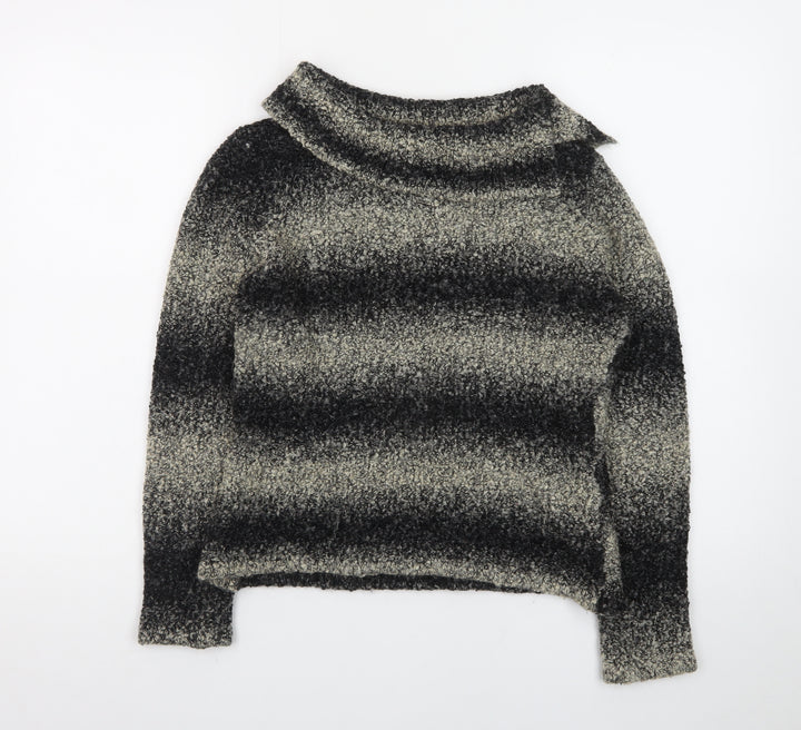 Precis Petite Women's Grey Striped Chunky Knit Wool Blend Jumper Size S