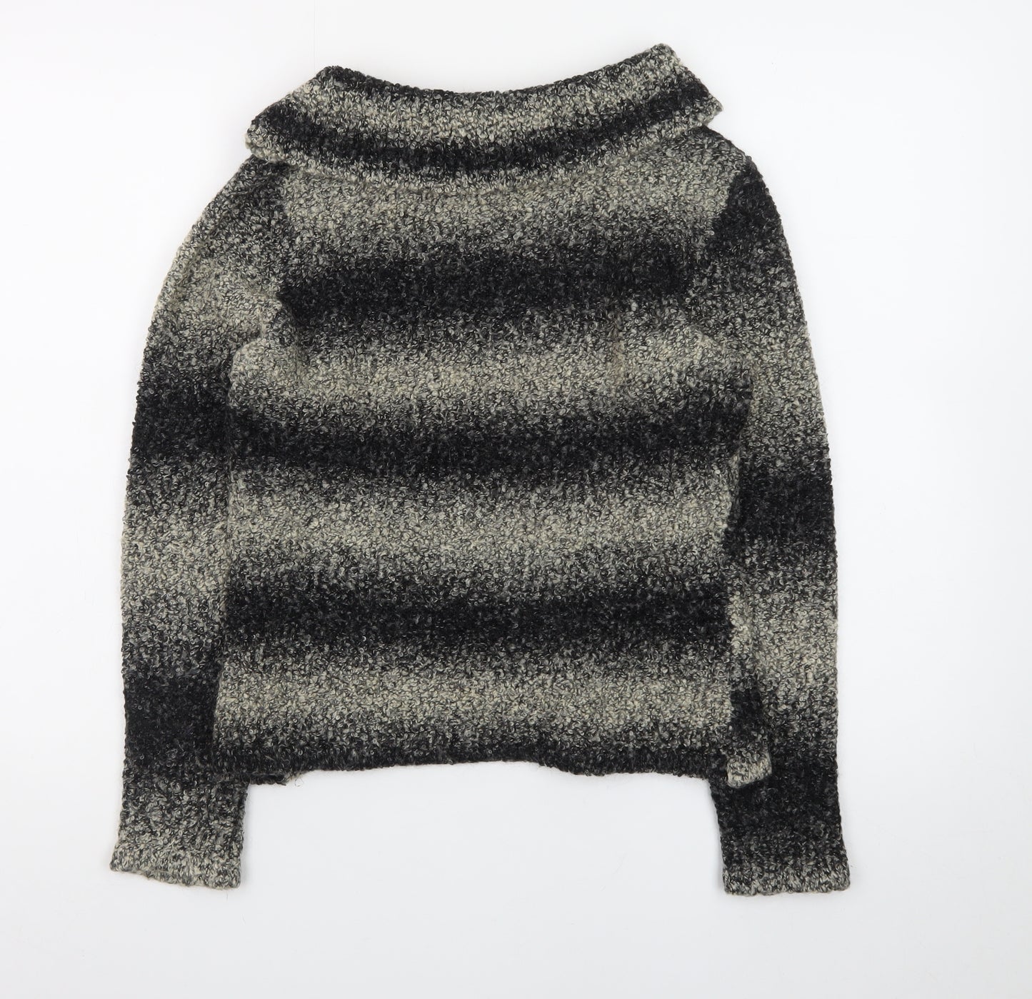Precis Petite Women's Grey Striped Chunky Knit Wool Blend Jumper Size S