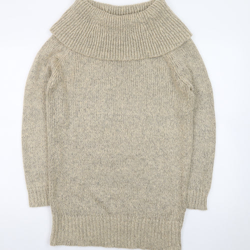 New Look Womens Beige Knit Roll Neck Jumper Dress M