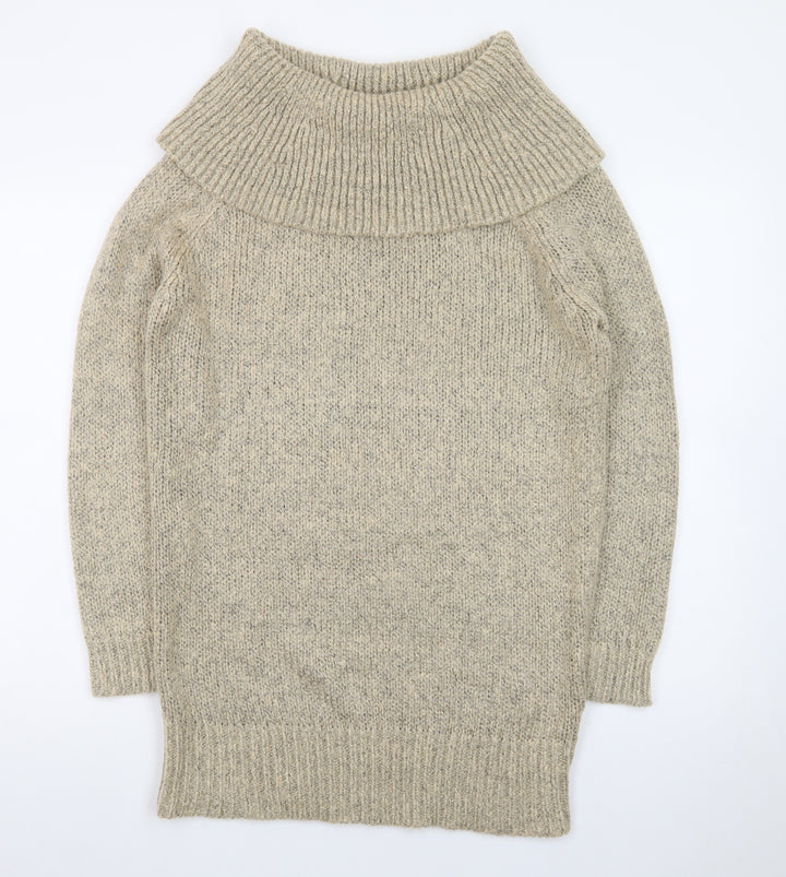 New Look Womens Beige Knit Roll Neck Jumper Dress M