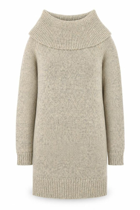 Front view of New Look women’s beige knit roll neck jumper dress m
