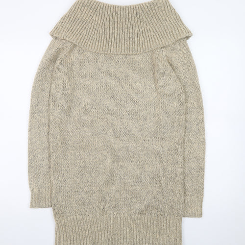 New Look Womens Beige Knit Roll Neck Jumper Dress M