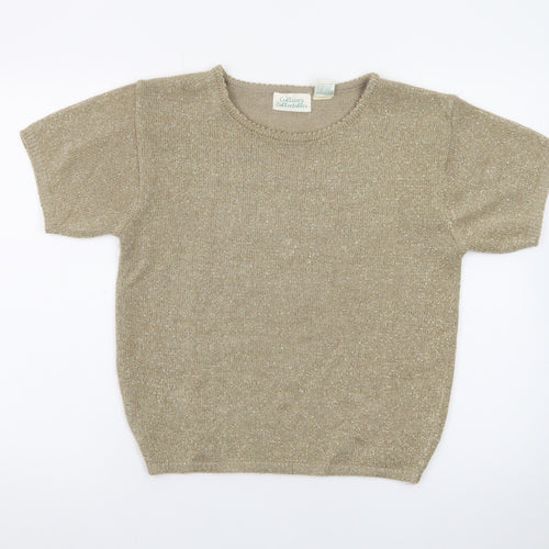 Colleen's Collectables Women's Beige Metallic Knit Short Sleeve Jumper Size S