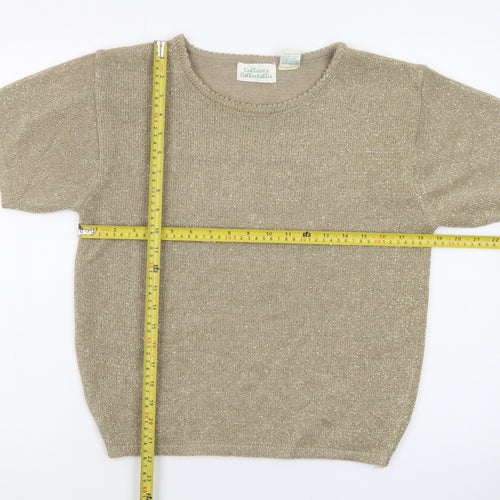 Colleen's Collectables Women's Beige Metallic Knit Short Sleeve Jumper Size S