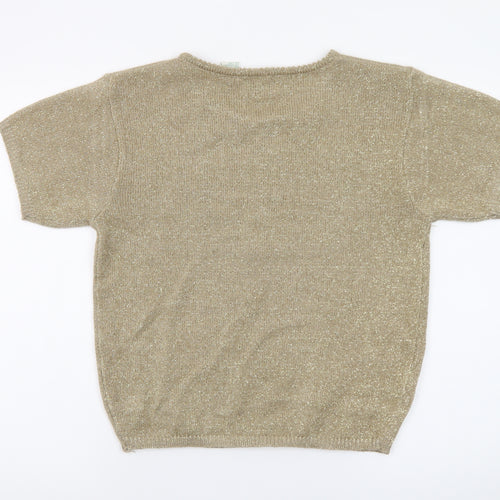 Colleen's Collectables Women's Beige Metallic Knit Short Sleeve Jumper Size S