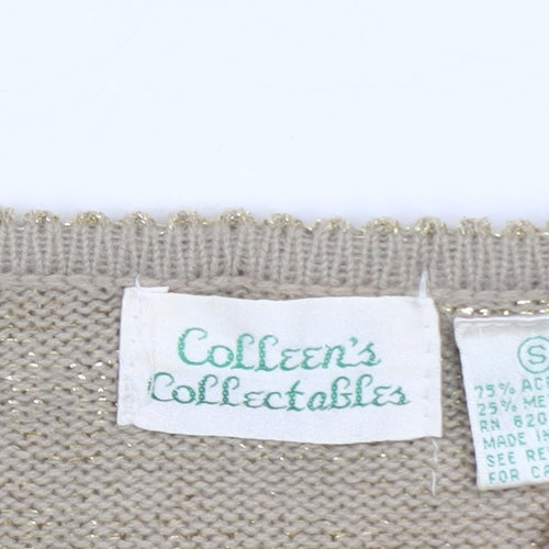 Colleen's Collectables Women's Beige Metallic Knit Short Sleeve Jumper Size S