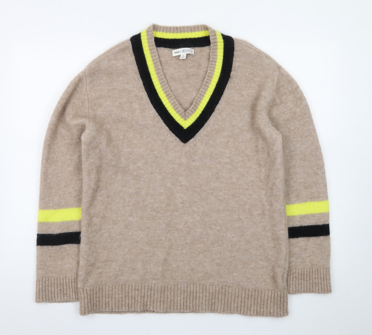 Marks and Spencer Bella Freud Womens Beige V-Neck Wool Jumper M