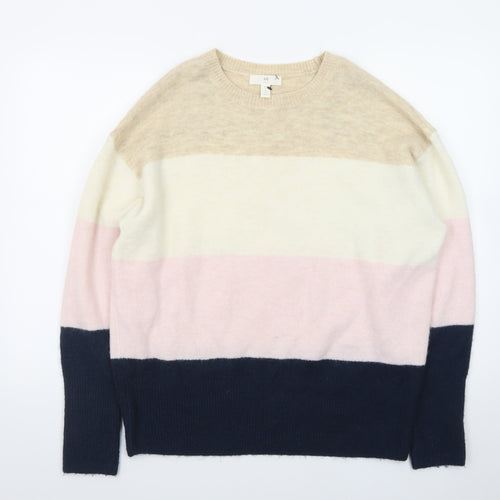 H&M Women Beige Pink Blue Striped Wool Blend Pullover Jumper M