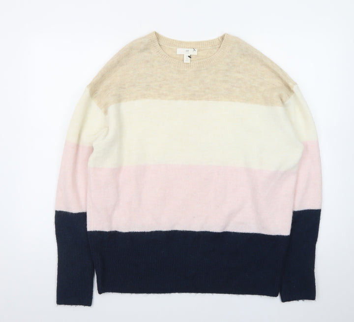 H&M Women Beige Pink Blue Striped Wool Blend Pullover Jumper M