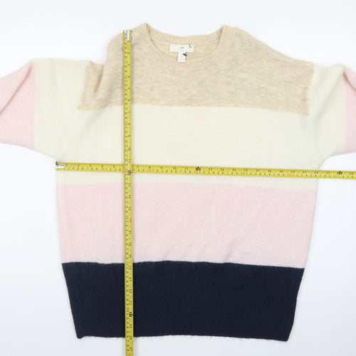 H&M Women Beige Pink Blue Striped Wool Blend Pullover Jumper M