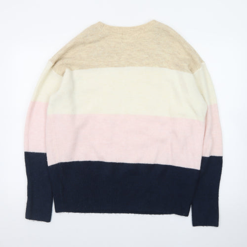 H&M Women Beige Pink Blue Striped Wool Blend Pullover Jumper M