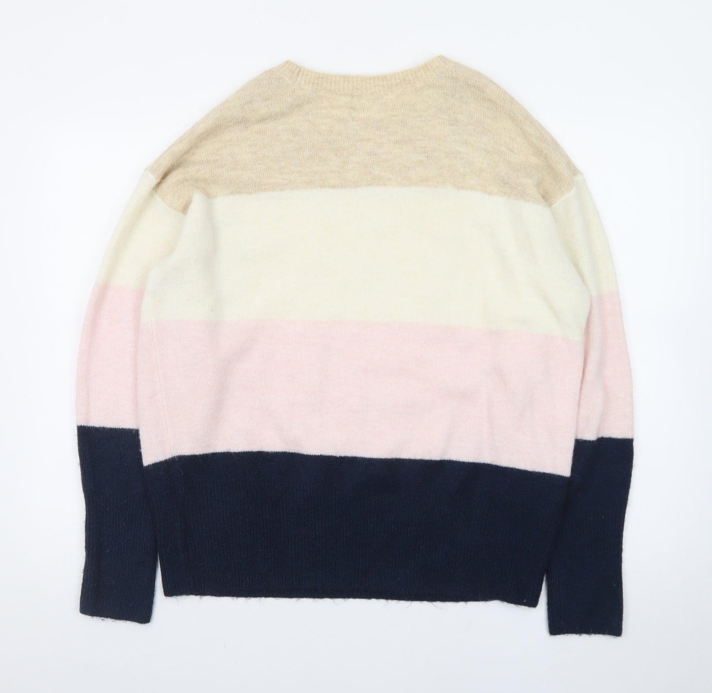 H&M Women Beige Pink Blue Striped Wool Blend Pullover Jumper M