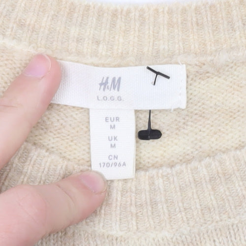 H&M Women Beige Pink Blue Striped Wool Blend Pullover Jumper M
