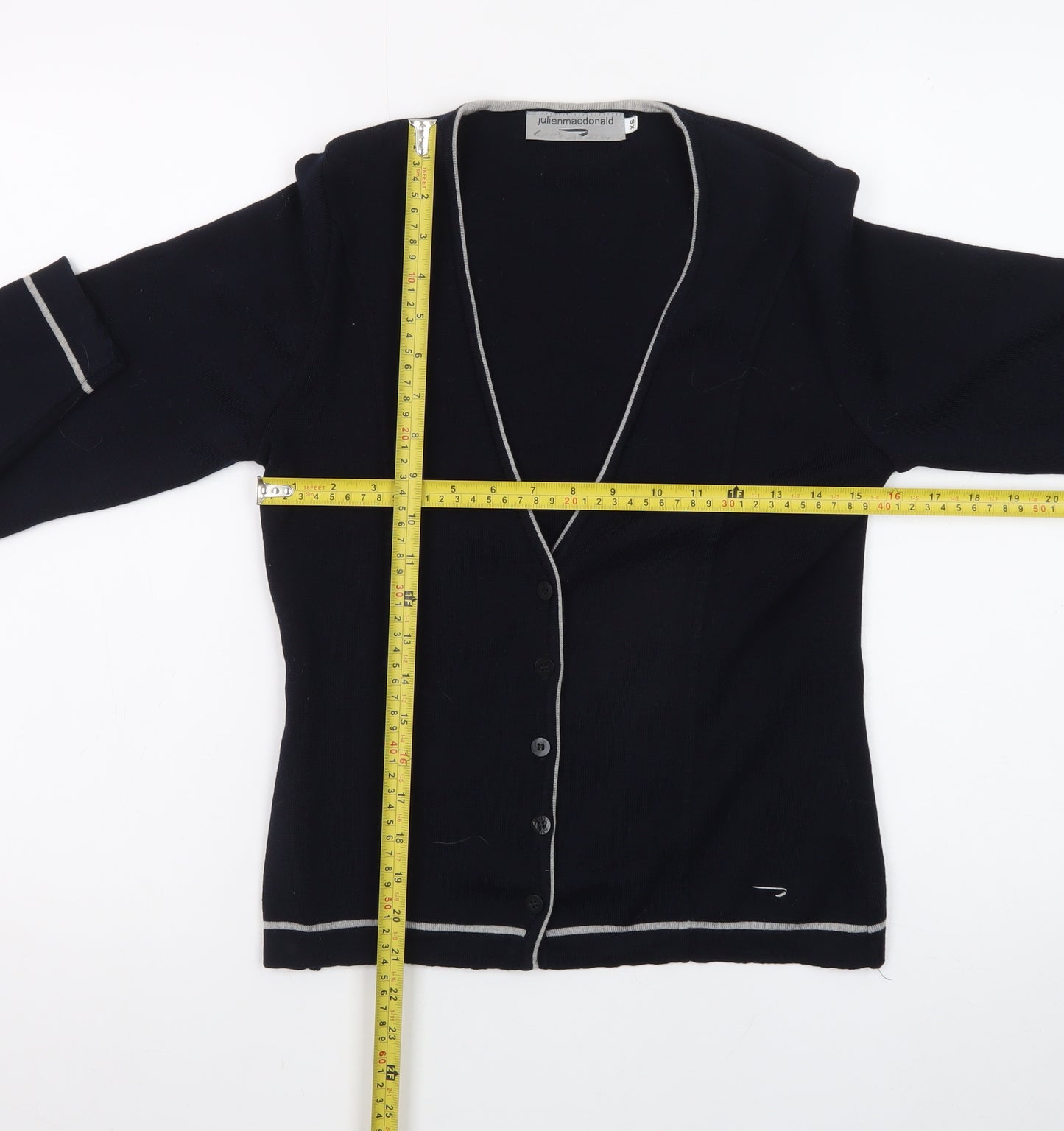 Julien Macdonald Women's Black XS Cardigan V-Neck Knitwear